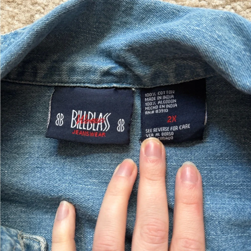 Vintage 90s Bill Blass Denim Jacket 2X Plus Size Blue Utility Chore Denim Jacket